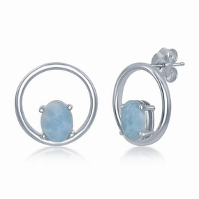 Sterling Silver Oval Larimar Open Circle Earrings