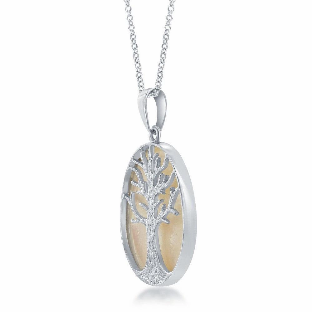 Sterling Silver Oval MOP with Tree Pendant Chain