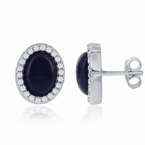 Sterling Silver Oval Navy Lapis Stud Earrings