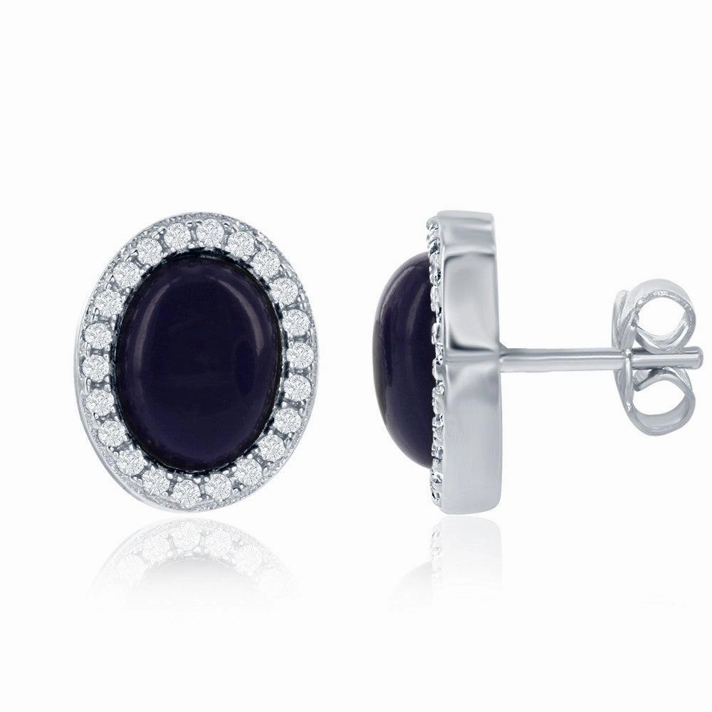 Sterling Silver Oval Navy Lapis Stud Earrings