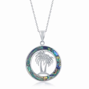 Sterling Silver Palm Trees Abalone Pendant Chain