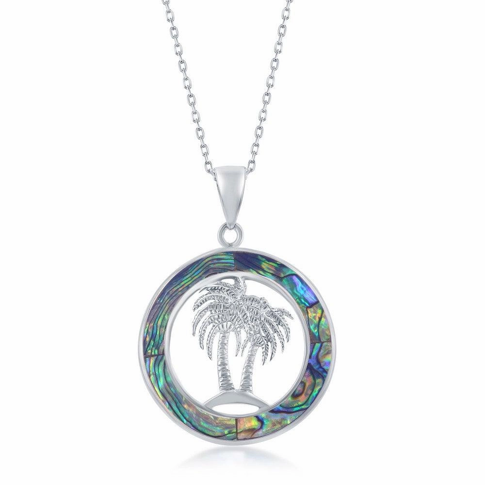 Sterling Silver Palm Trees Abalone Pendant Chain