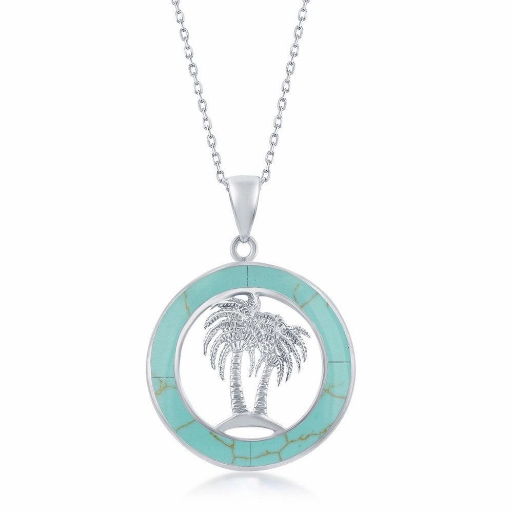 Sterling Silver Palm Trees Circle Pendant Chain