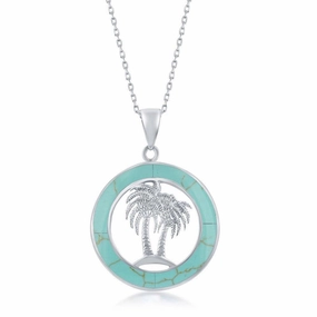 Sterling Silver Palm Trees Circle Pendant Chain