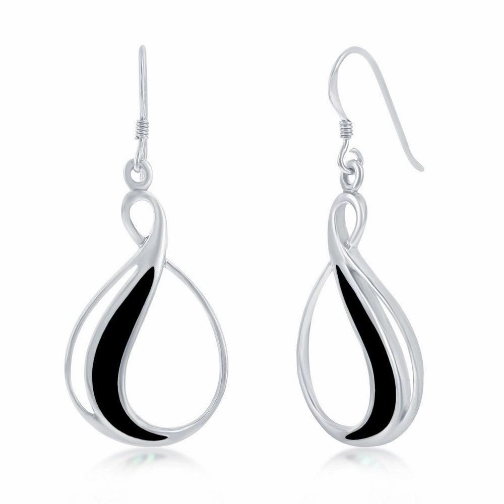 Sterling Silver Pear Shaped Created Onyx Earrings