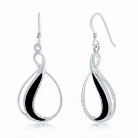 Sterling Silver Pear Shaped Created Onyx Earrings