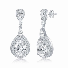 Sterling Silver Pear Shaped CZ Dangling Earrings