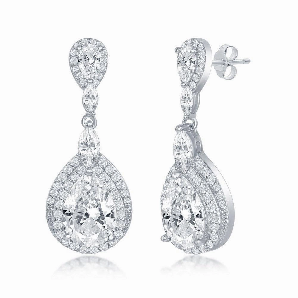 Sterling Silver Pear Shaped CZ Dangling Earrings