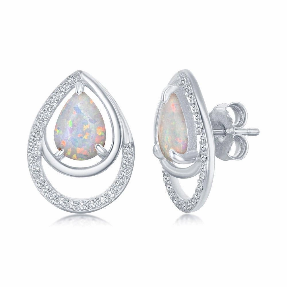 Sterling Silver Pear Shaped White Opal CZ Earrings
