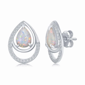 Sterling Silver Pear Shaped White Opal CZ Earrings