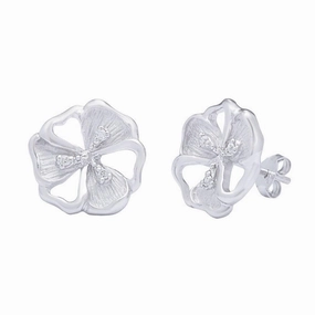 Sterling Silver Petunia Shaped Diamond Earrings