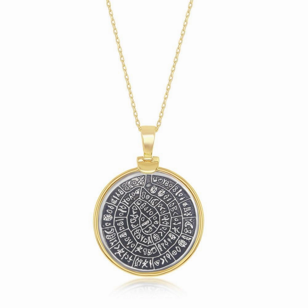Sterling Silver Phaistos-Replica Coin Pendant With Chain - Gold Plated