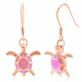 Sterling Silver Pink Inlay Opal Turtle Earrings