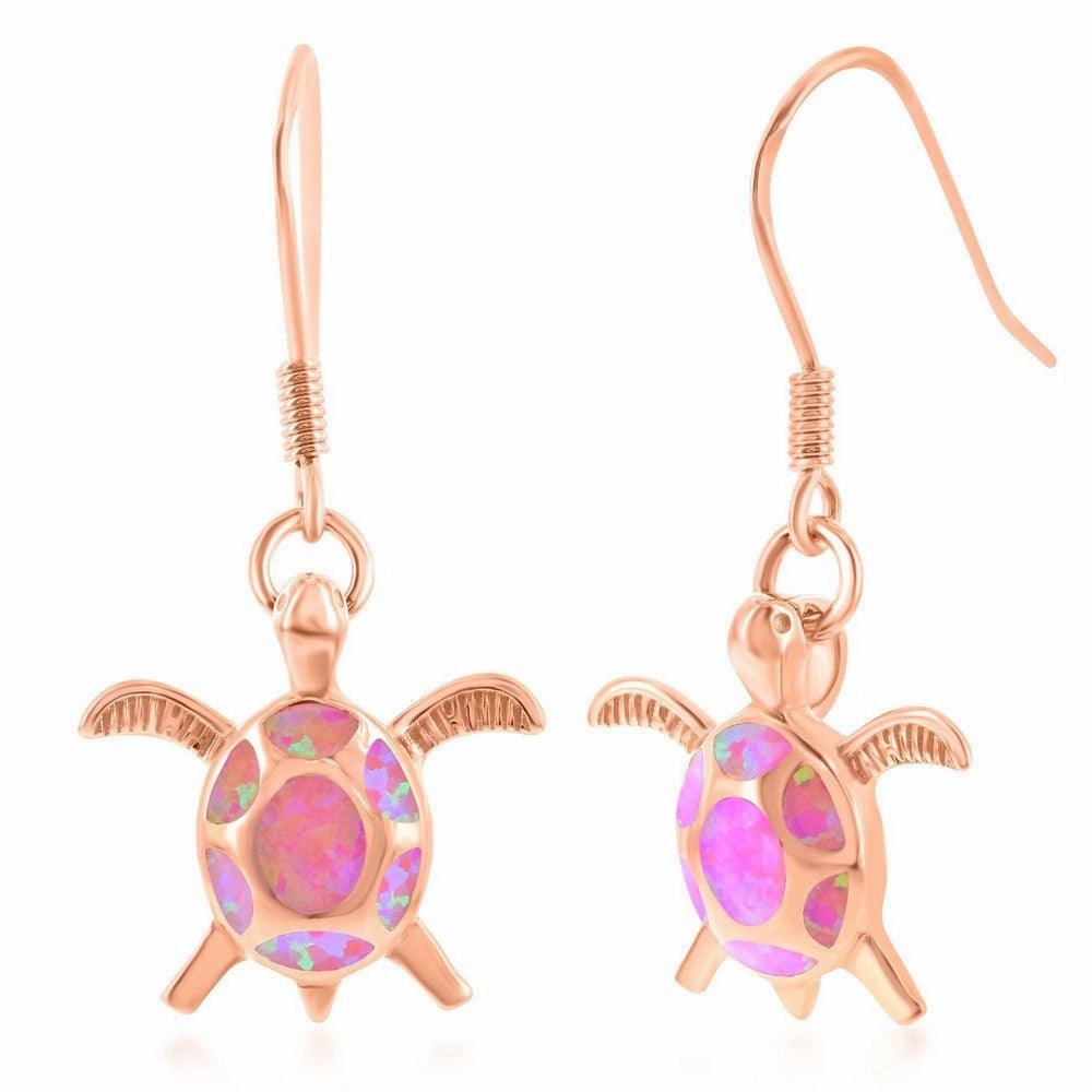 Sterling Silver Pink Inlay Opal Turtle Earrings