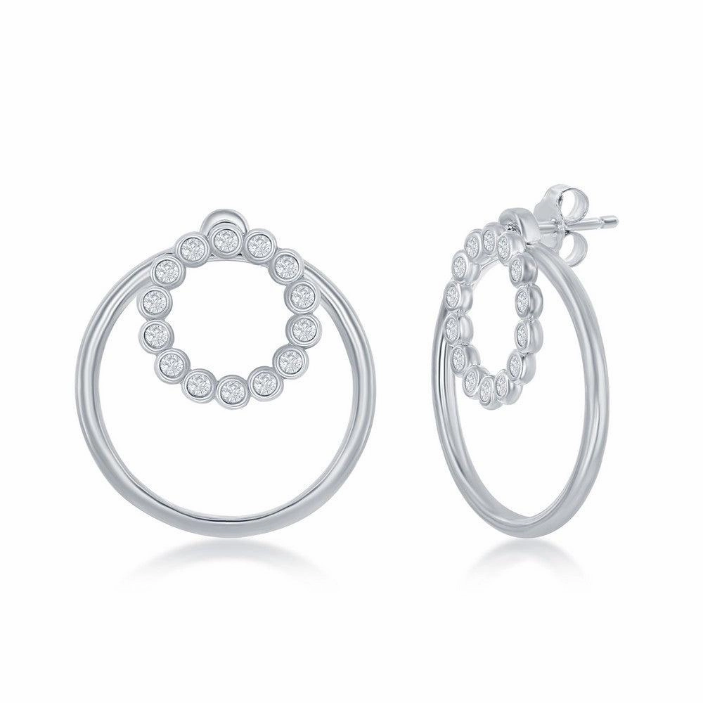 Sterling Silver Plain Open Circle CZ Earrings