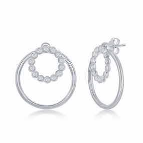 Sterling Silver Plain Open Circle CZ Earrings