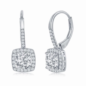 Sterling Silver Princess Cut CZ Dangling Earrings