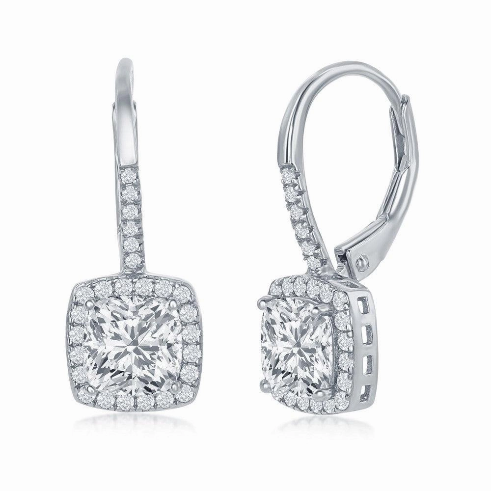 Sterling Silver Princess Cut CZ Dangling Earrings