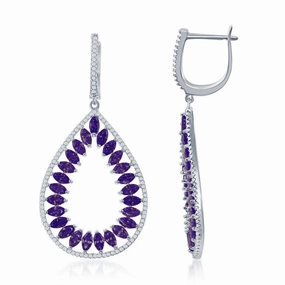 Sterling Silver Purple and White Teardrop Earrings
