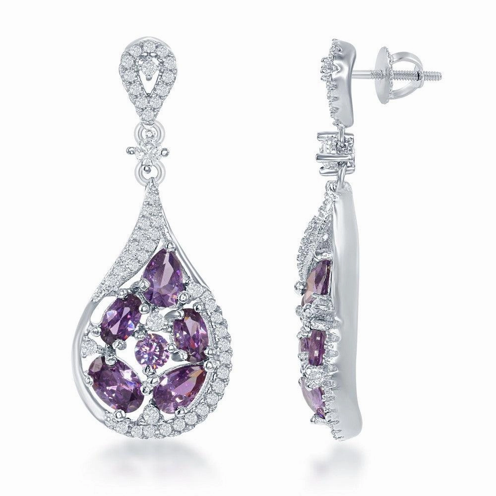 Sterling Silver Purple CZ Teardrop Earrings
