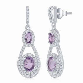 Sterling Silver Purple Oval Amethyst Earrings