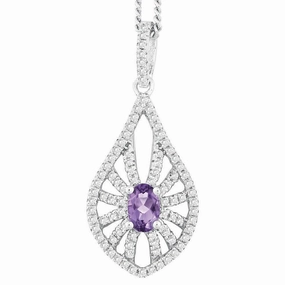 Sterling Silver Purple Oval Amethyst Necklace