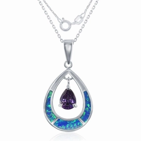 Sterling Silver Purple Teardrop CZ Pendant