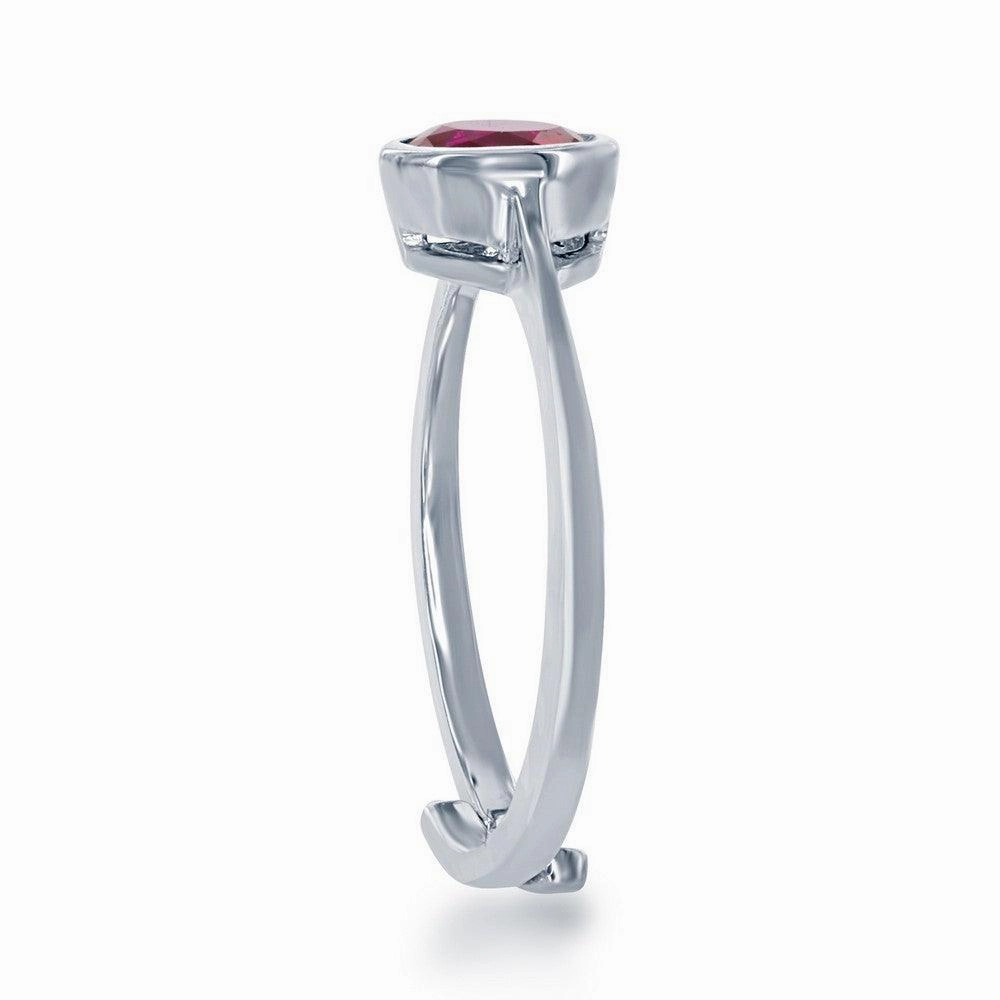 Sterling Silver "July" Ruby Bezel Set Ring