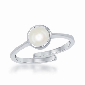 Sterling Silver "June" Pearl Bezel Set Ring