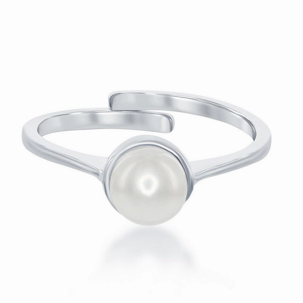 Sterling Silver "June" Pearl Bezel Set Ring