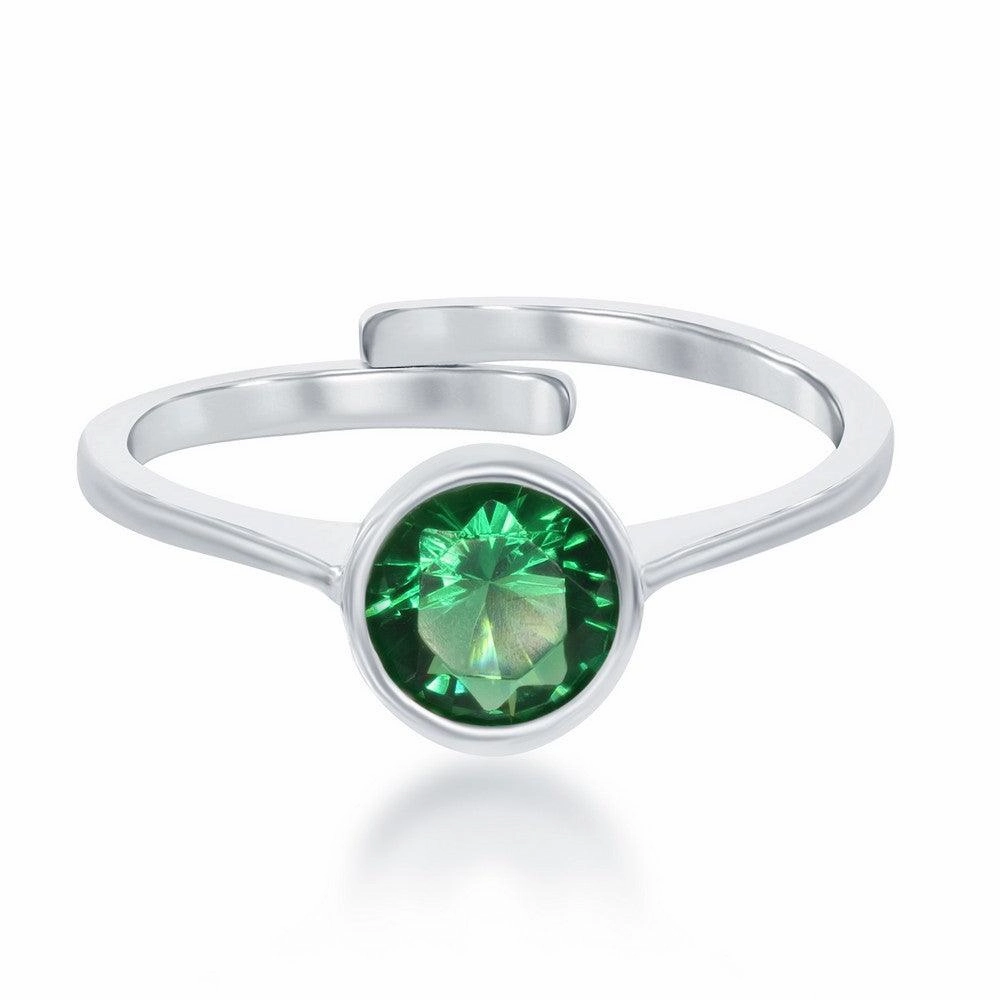 Sterling Silver "May" Emerald Bezel Set Ring