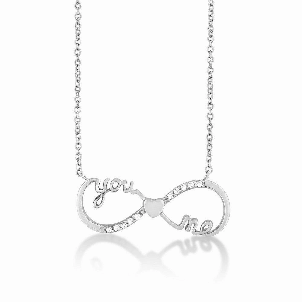 Sterling Silver "You and Me" Heart CZ Infinity Necklace