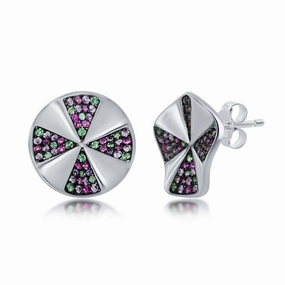 Sterling Silver Rainbow CZ Designed Stud Earrings