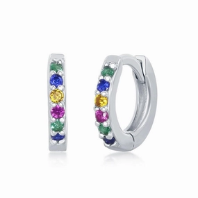 Sterling Silver Rainbow CZ Huggie Hoop Earrings