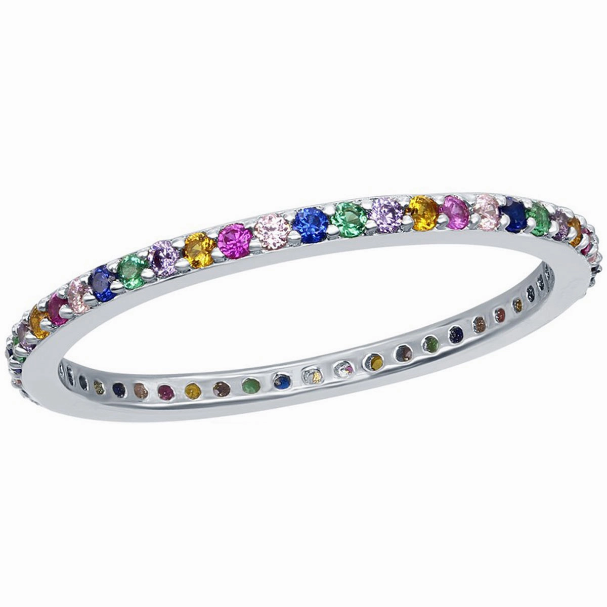 Sterling Silver Rainbow CZ Thin Band Ring - W-2133