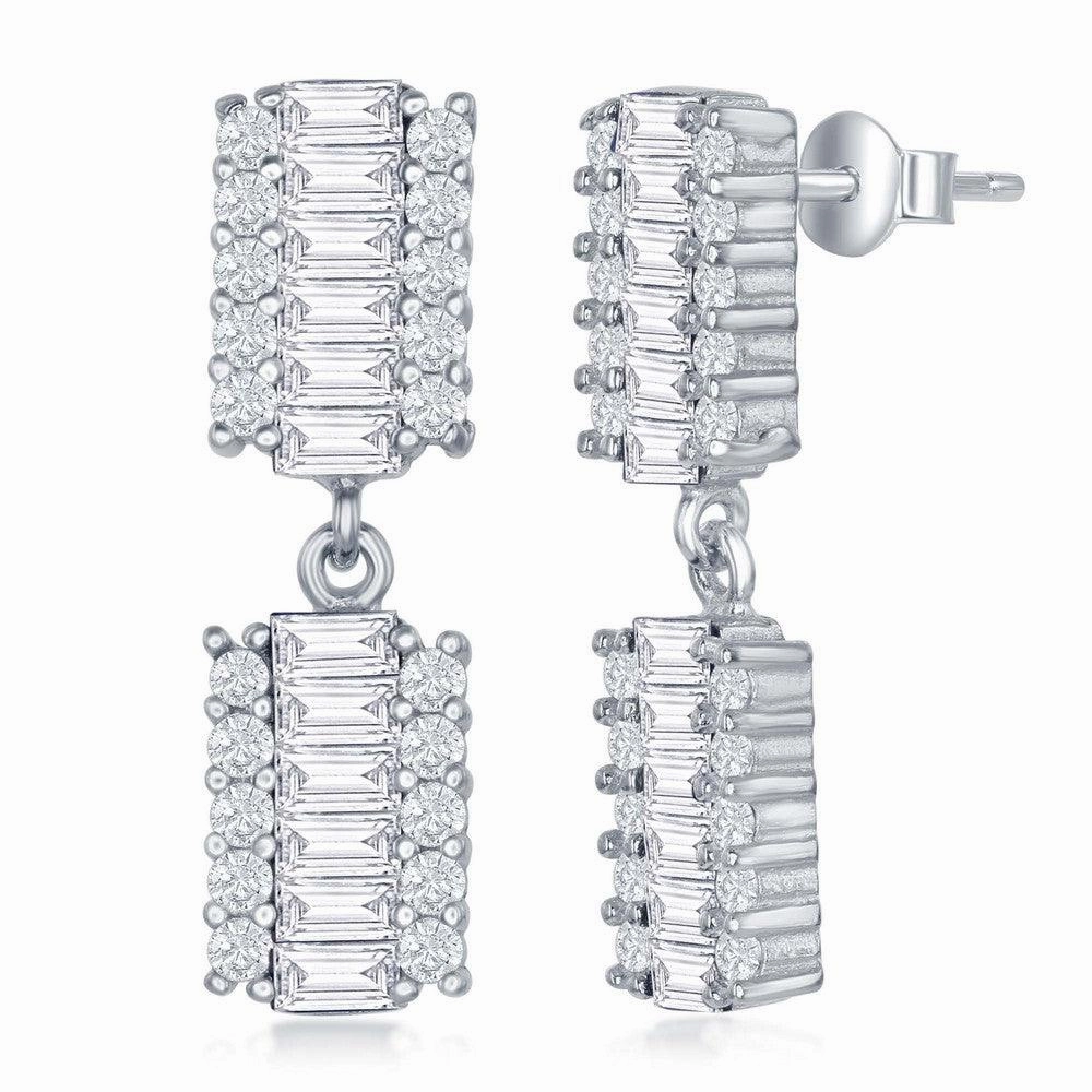 Sterling Silver Rectangle Baguette CZ Earrings