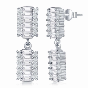 Sterling Silver Rectangle Baguette CZ Earrings