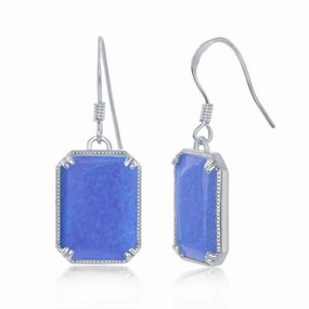 Sterling Silver Rectangle Blue Opal Beaded Earrings