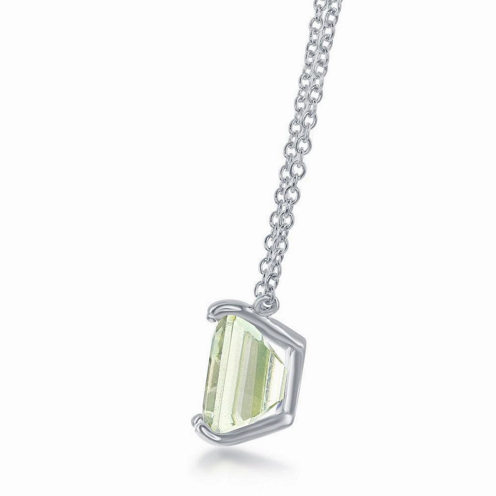 Sterling Silver Rectangle Green Amethyst Prong Set Necklace