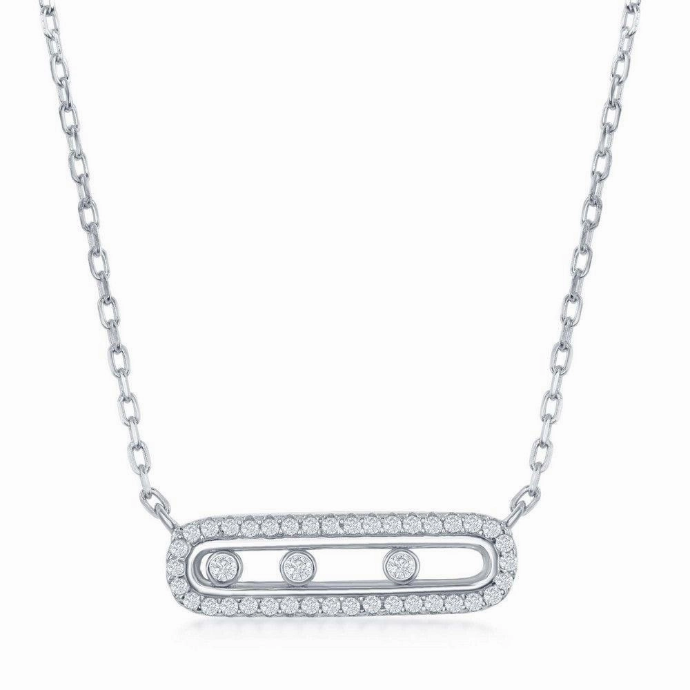 Sterling Silver Rectangle with Sliding Bezel-Set CZ's Necklace