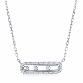 Sterling Silver Rectangle with Sliding Bezel-Set CZ's Necklace