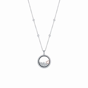 Sterling Silver RG Floating Heart & Round CZ's in a Disc Necklace