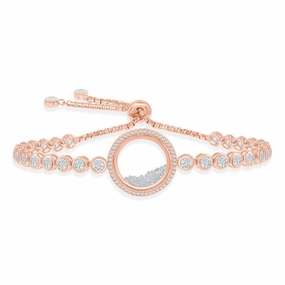 Sterling Silver RG Floating White CZ in a Disc Bezel-Set Bracelet