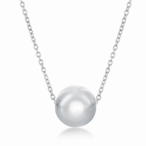 Sterling Silver Rhodium Plated 10mm Bead Necklace