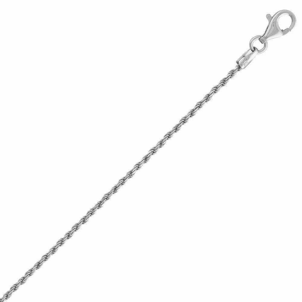 Sterling Silver Rhodium Plated 1.4mm Rhodium Rope Chain, 20"