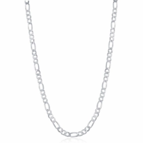 Sterling Silver Rhodium Plated 3.3mm Figaro Chain, 24"