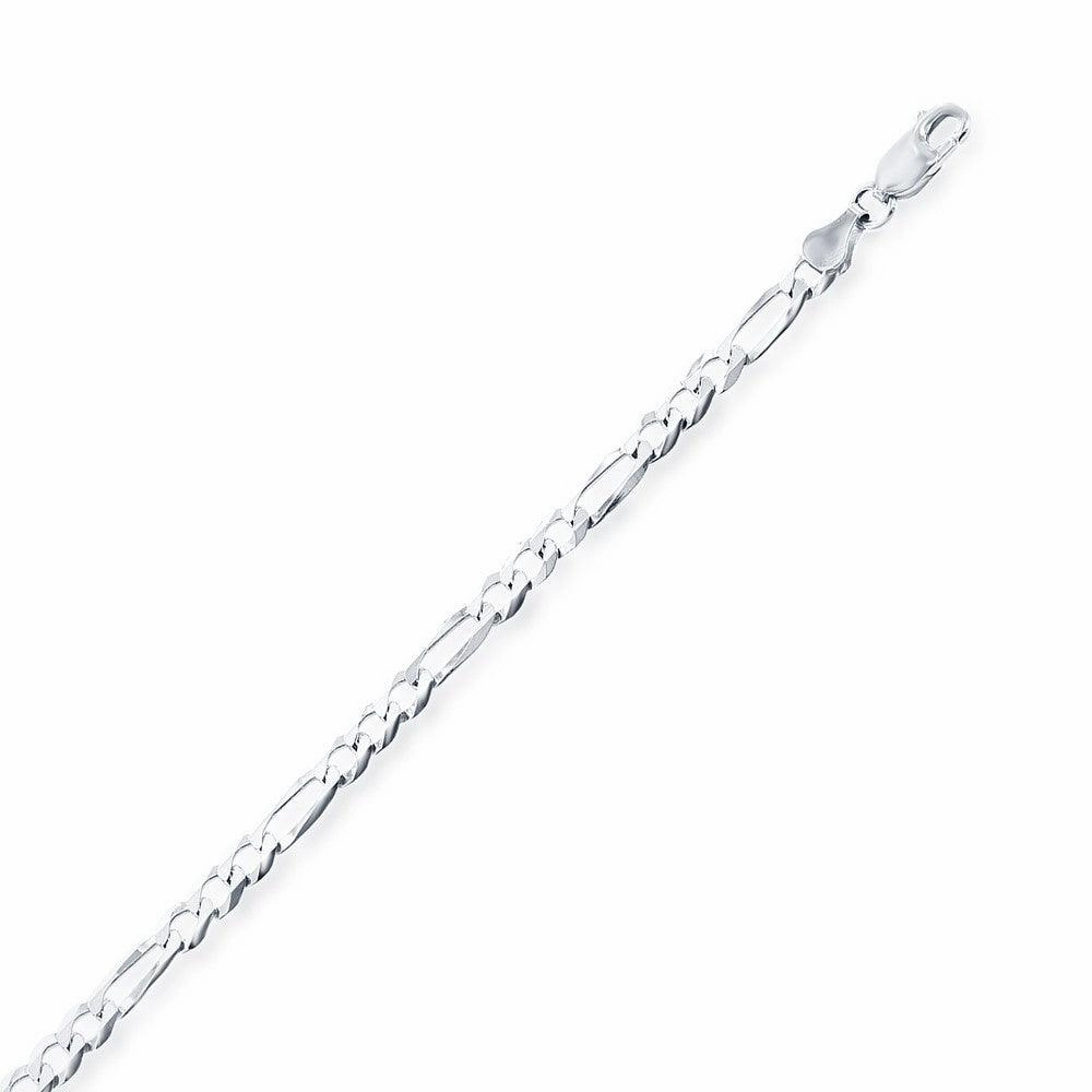 Sterling Silver Rhodium Plated 3.3mm Figaro Chain, 24"
