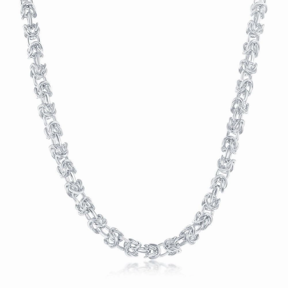 Sterling Silver Rhodium Plated 3mm Open Byzantine Chain, 24"