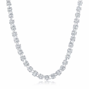 Sterling Silver Rhodium Plated 3mm Open Byzantine Chain, 24"