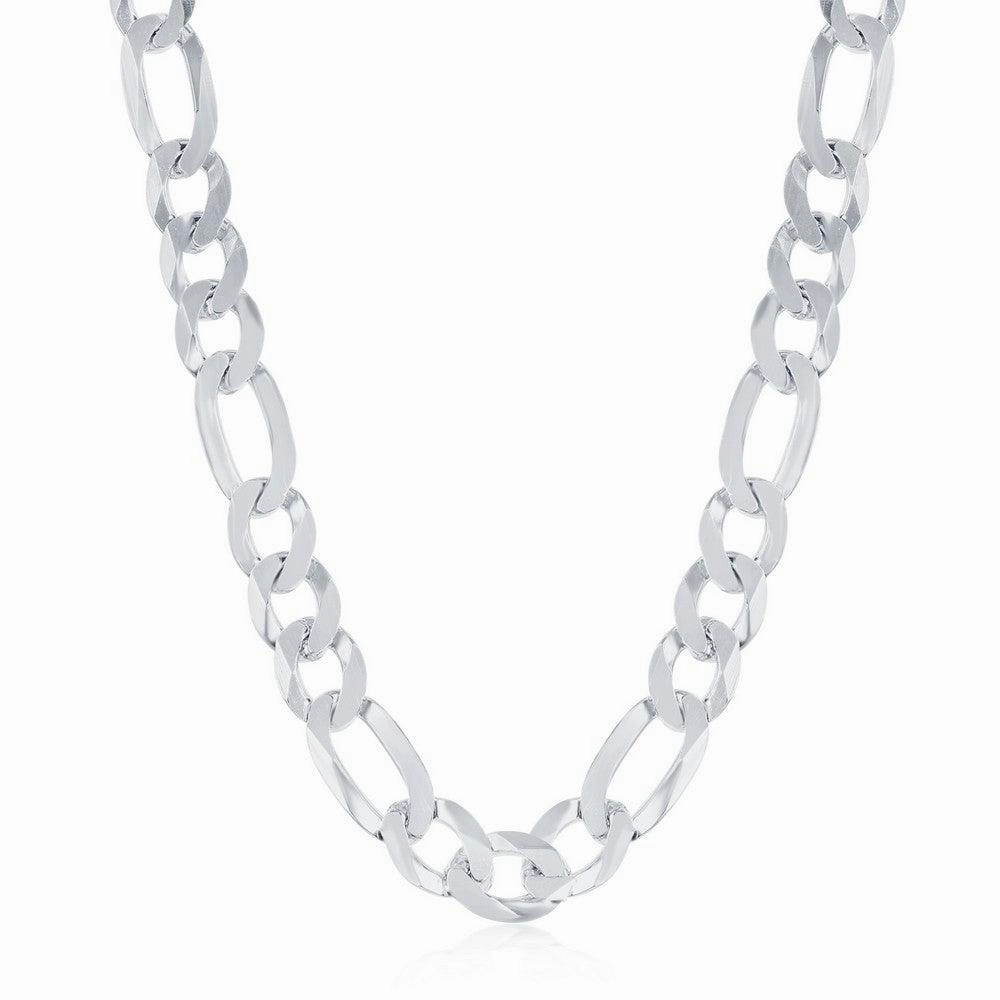 Sterling Silver Rhodium Plated 7.5mm Figaro Chain, 8